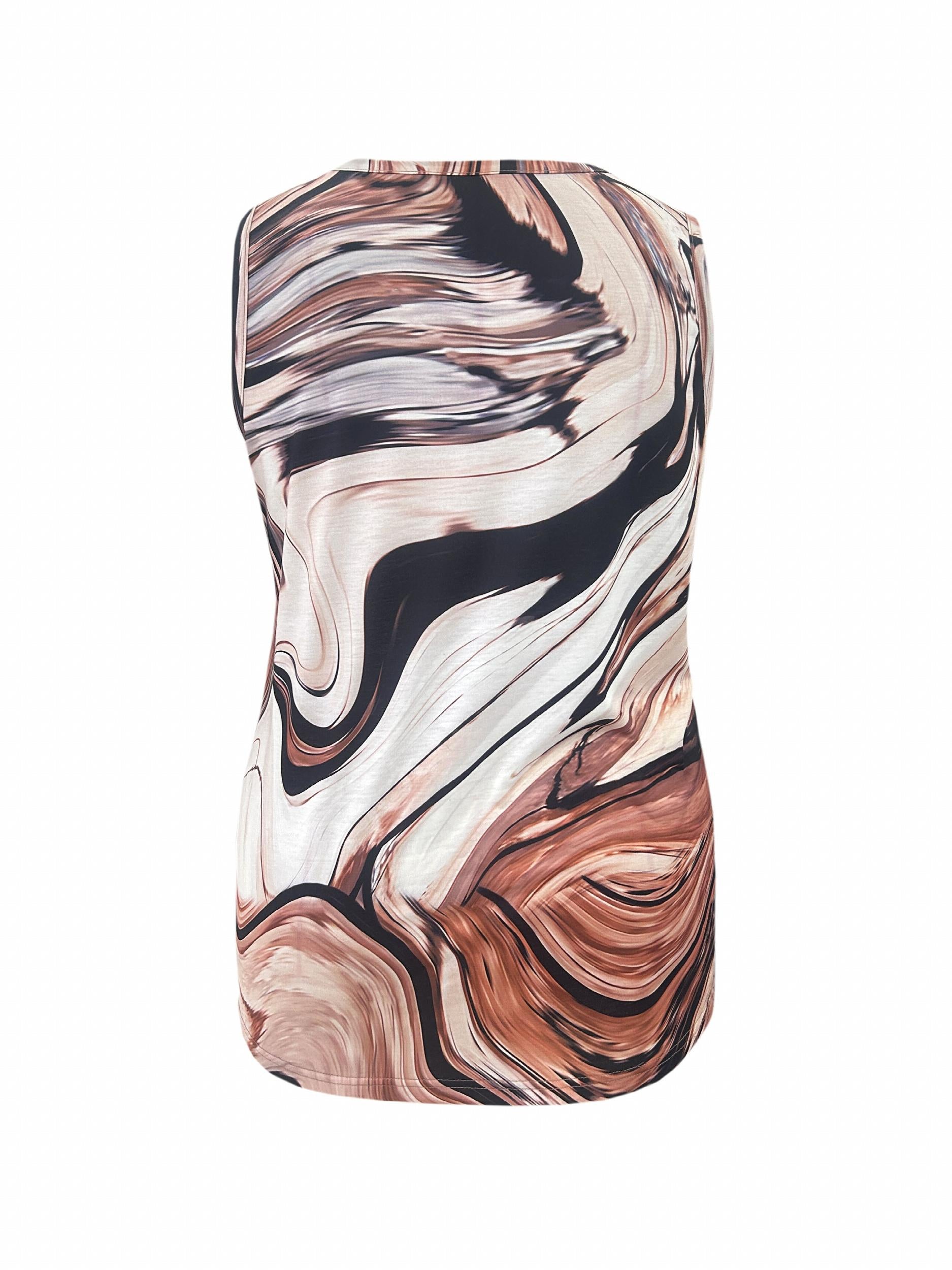 Casual Tank Top Women's Plus Fluid Print Round Neck