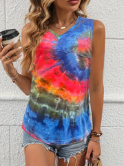 Tie Dye Print Pocket Tank Top V Neck Summer Sleeveless