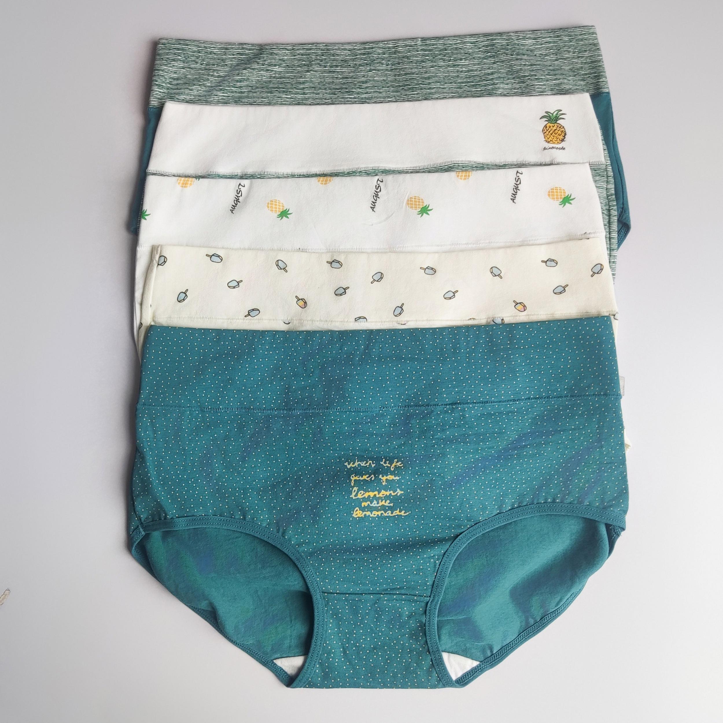 5pcs Print High Waist Briefs Comfy & Stretch Intimates Panties