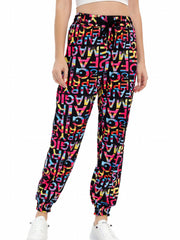 Women's Letter Print Sports Pants Drawstring Elastic Waist Jogging Pants