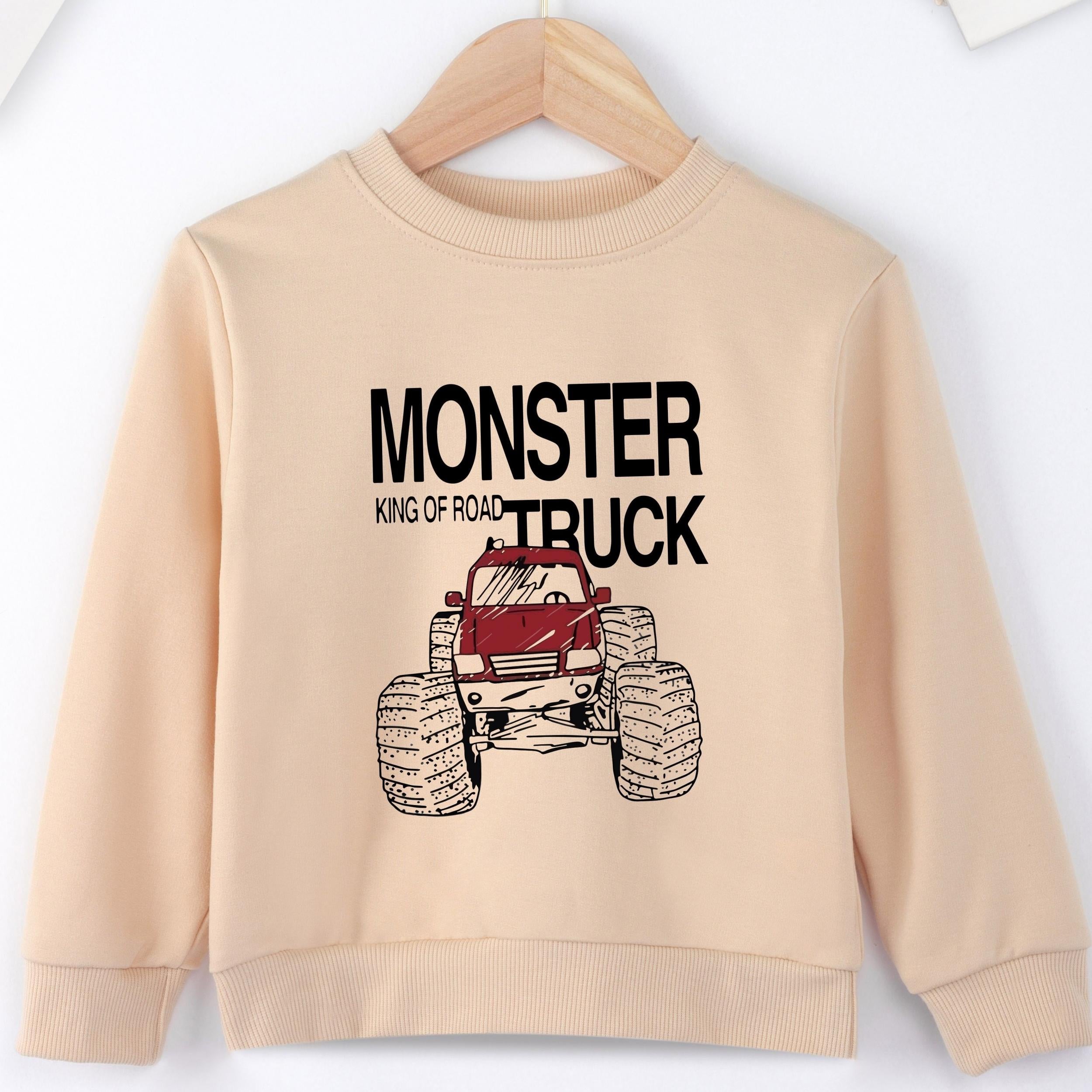 Boys Monster Truck Print Sweatshirt Long Sleeve Crew Neck Top