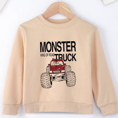 Boys Monster Truck Print Sweatshirt Long Sleeve Crew Neck Top