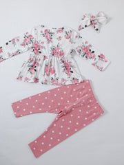 Baby Girls Floral Print Top & Pants Set For Spring And Autumn
