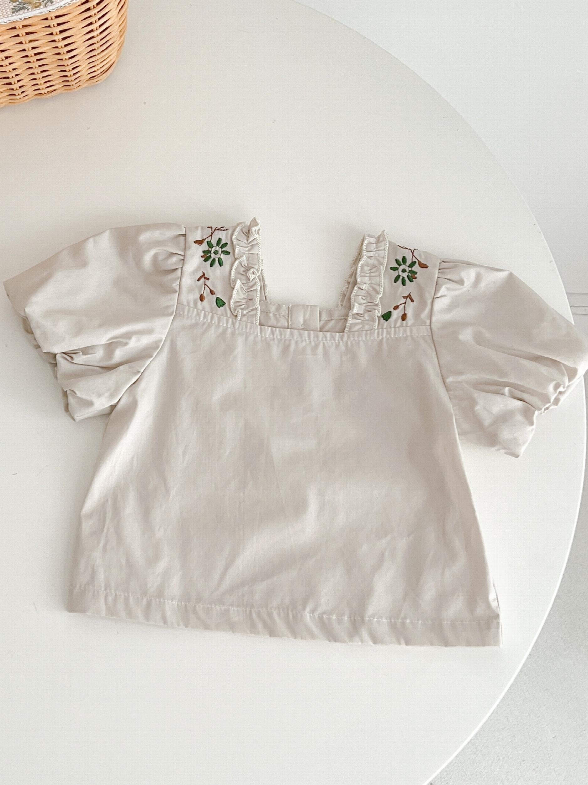 Baby Girls Floral Embroidery Square Neck Top Summer Clothes