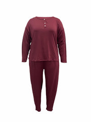 Women's Solid Button Top & Drawstring Pocketed Pants Set