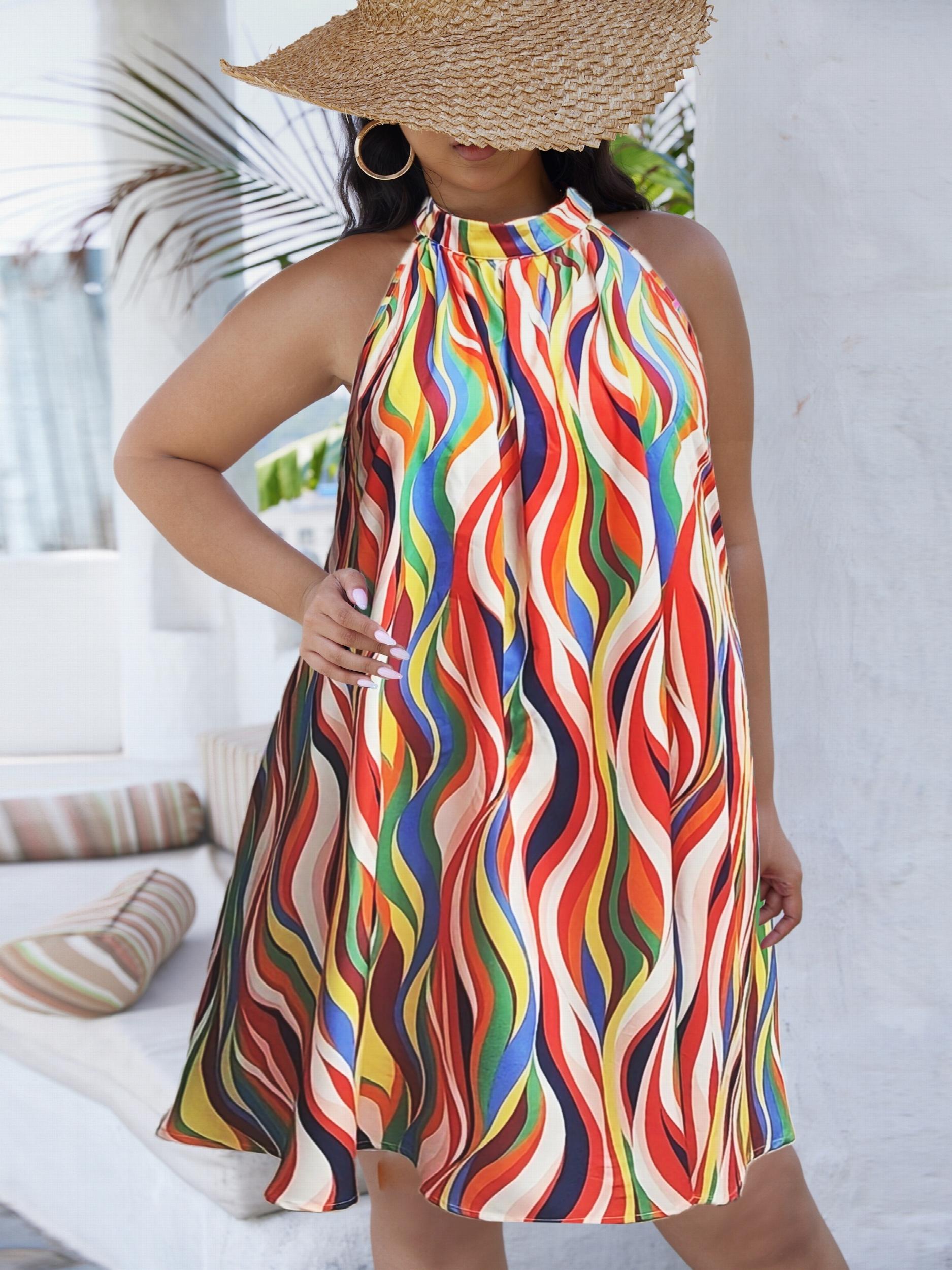Allover Print Halter Neck Ruched Summer Dress