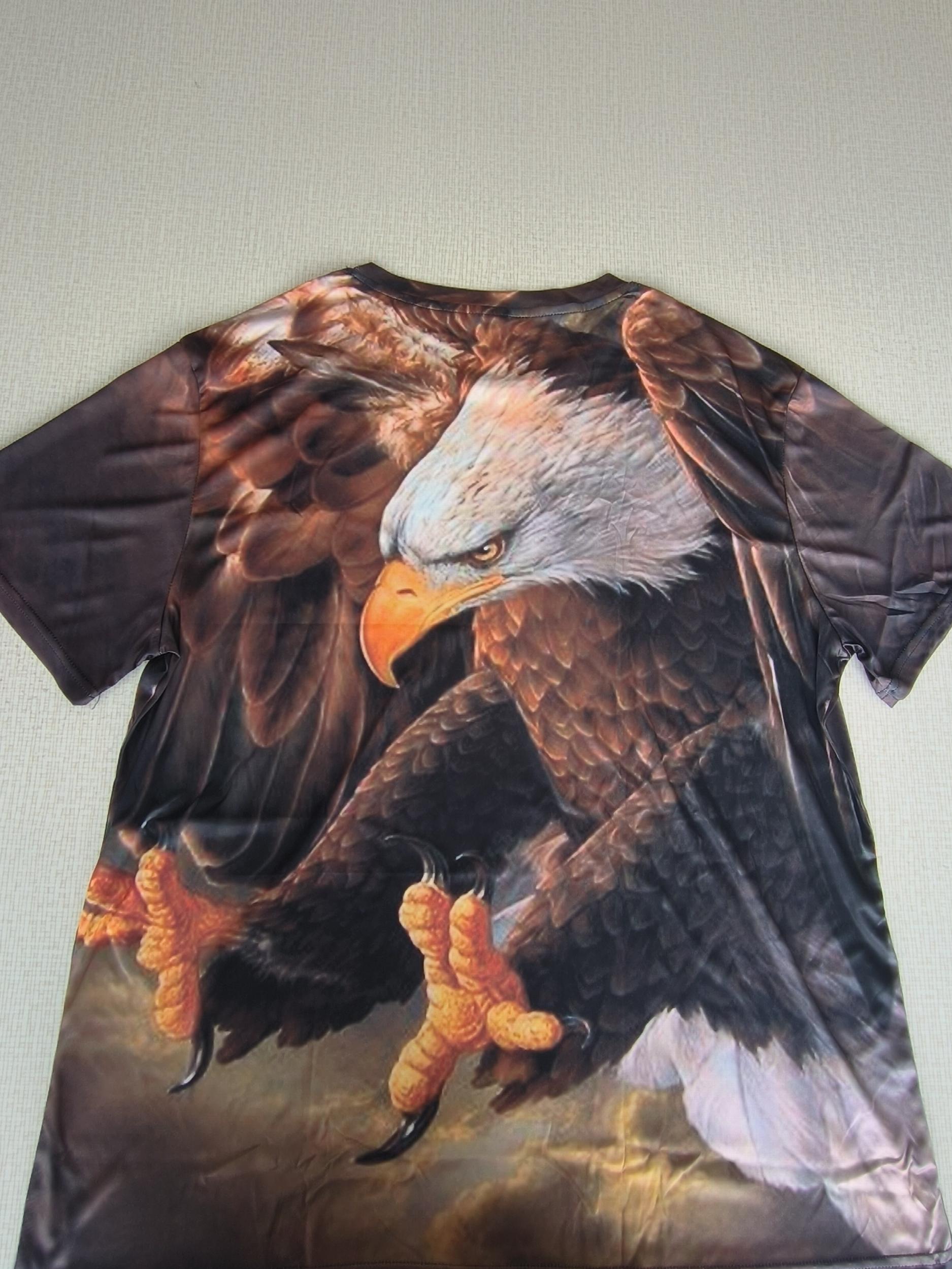 Men's Eagle Print T-shirt Casual Stretch Tee for Outdoors