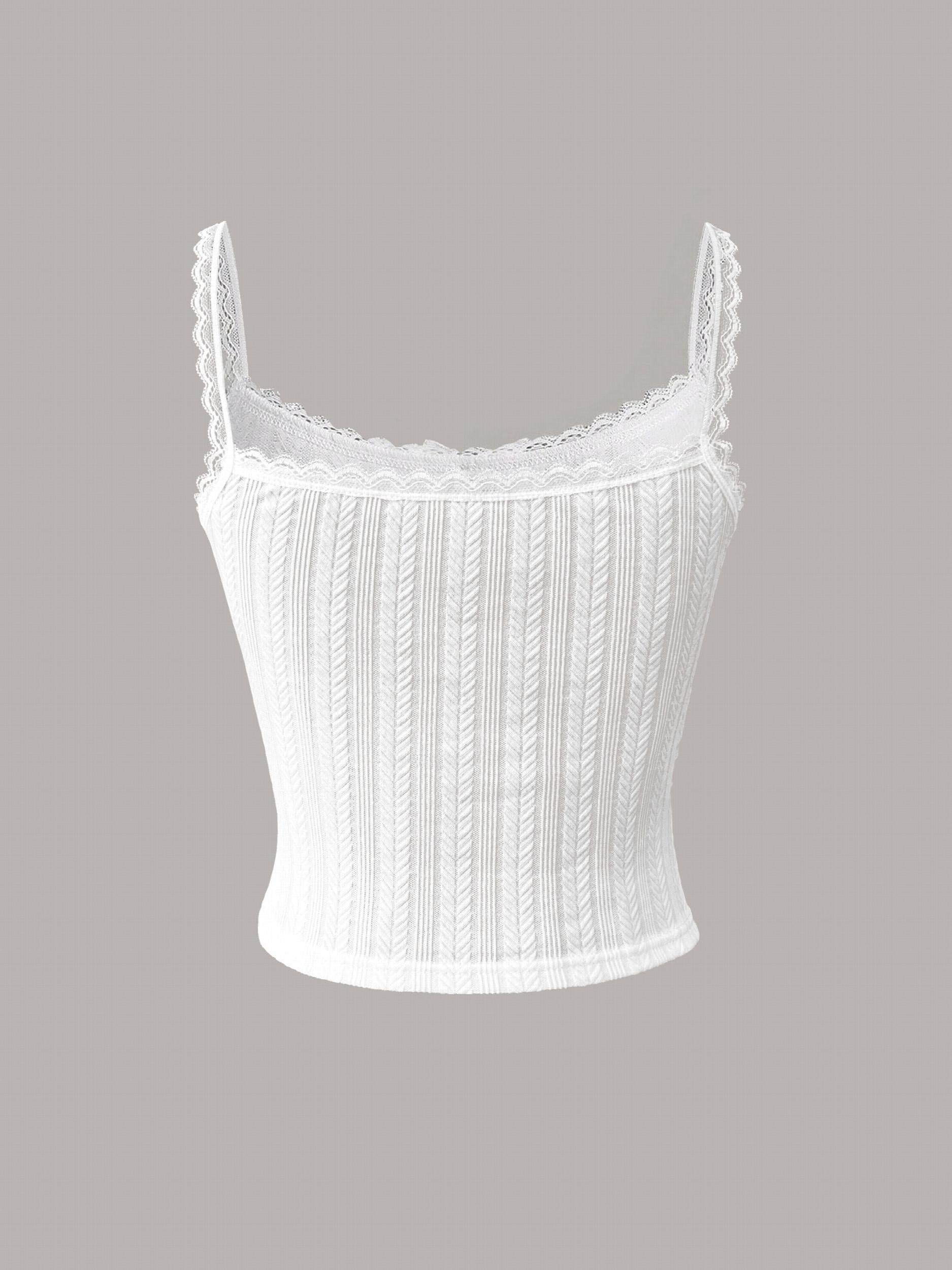 Jacquard Lace Trim Spaghetti Strap Top for Women