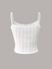 Jacquard Lace Trim Spaghetti Strap Top for Women