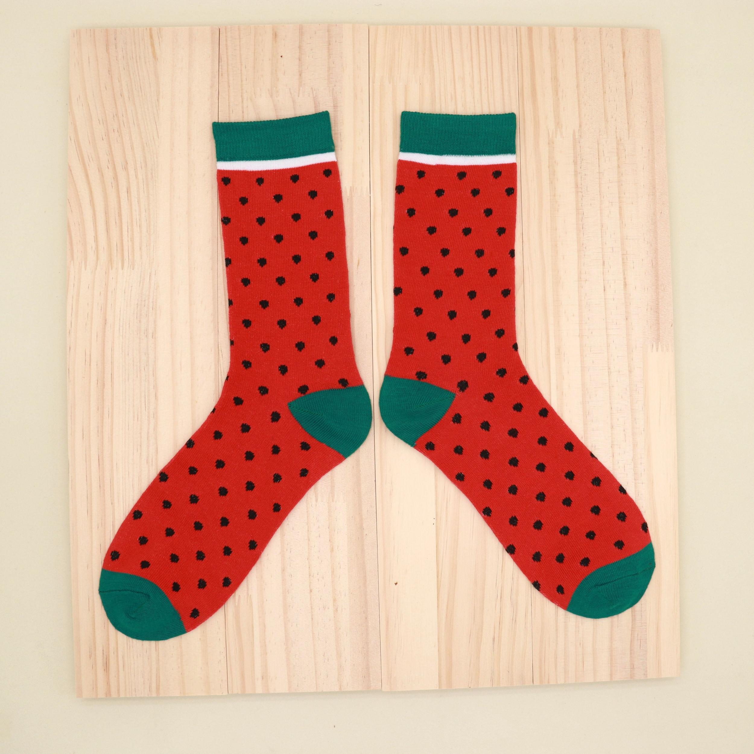 Watermelon Pattern Socks Colorblock Mid Tube Stockings