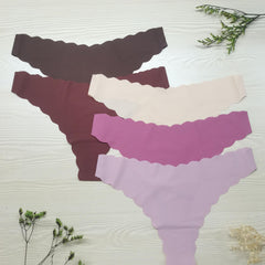 5pcs Scallop Trim Thongs Seamless & Comfy Stretchy Intimates Panties