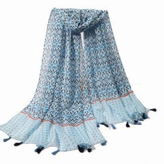 Wavy Stripe Print Long Scarf Tassel Shawl Head Wrap