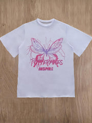 Butterfly & Letter Print Cover Up Shirt Beachwear Top Women's Swimwear