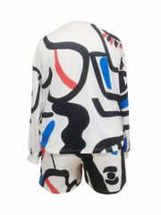 Women's Plus Abstract Print Sweatshirt & Tie Shorts Two Piece Set