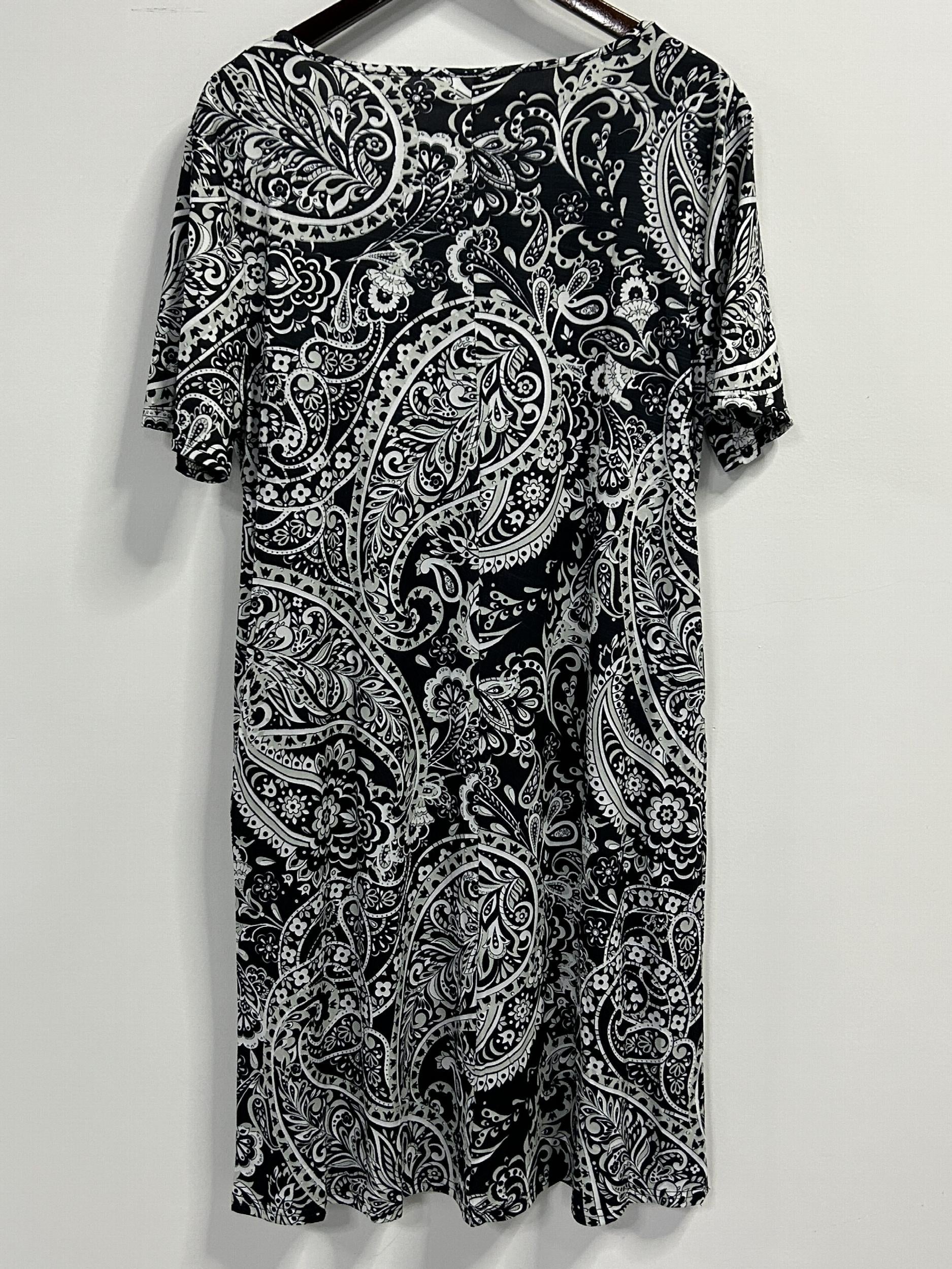 Paisley Print Short Sleeve Casual Dress with Pockets