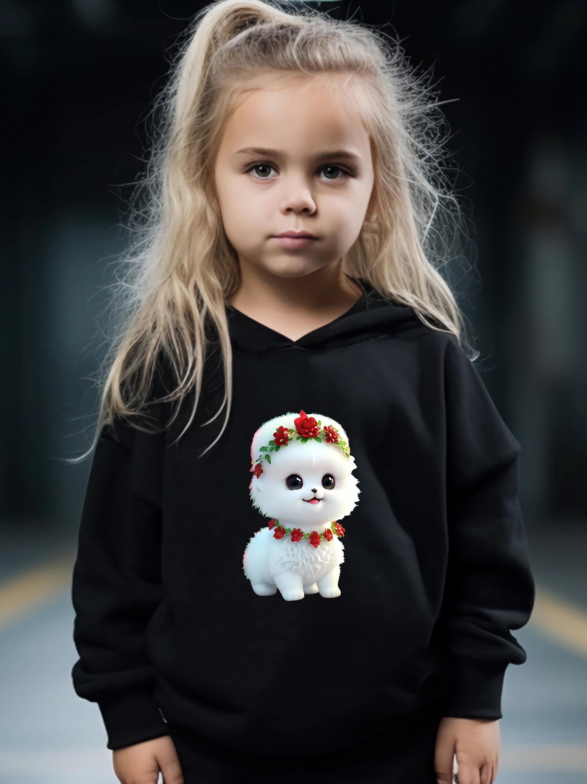 Cartoon Dog Print Hoodie & Pants Set Girls Sporty Outfit