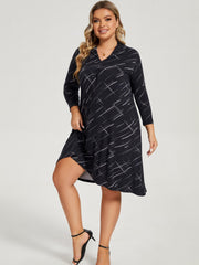 Casual Dress Women's Plus Print Long Sleeve Stretch Dress