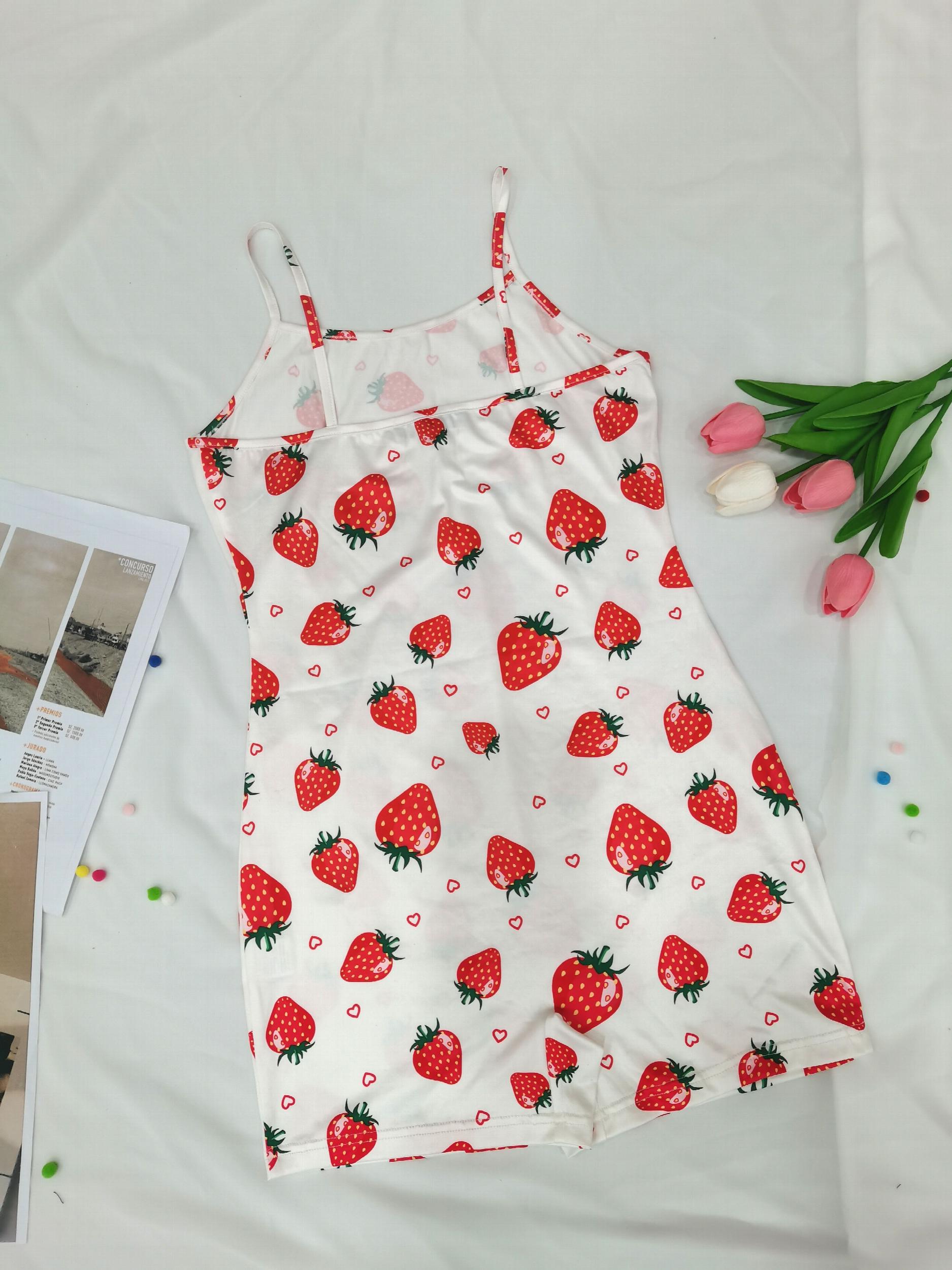 Strawberry Print Pajama Romper Sleeveless Crew Neck