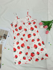 Strawberry Print Pajama Romper Sleeveless Crew Neck
