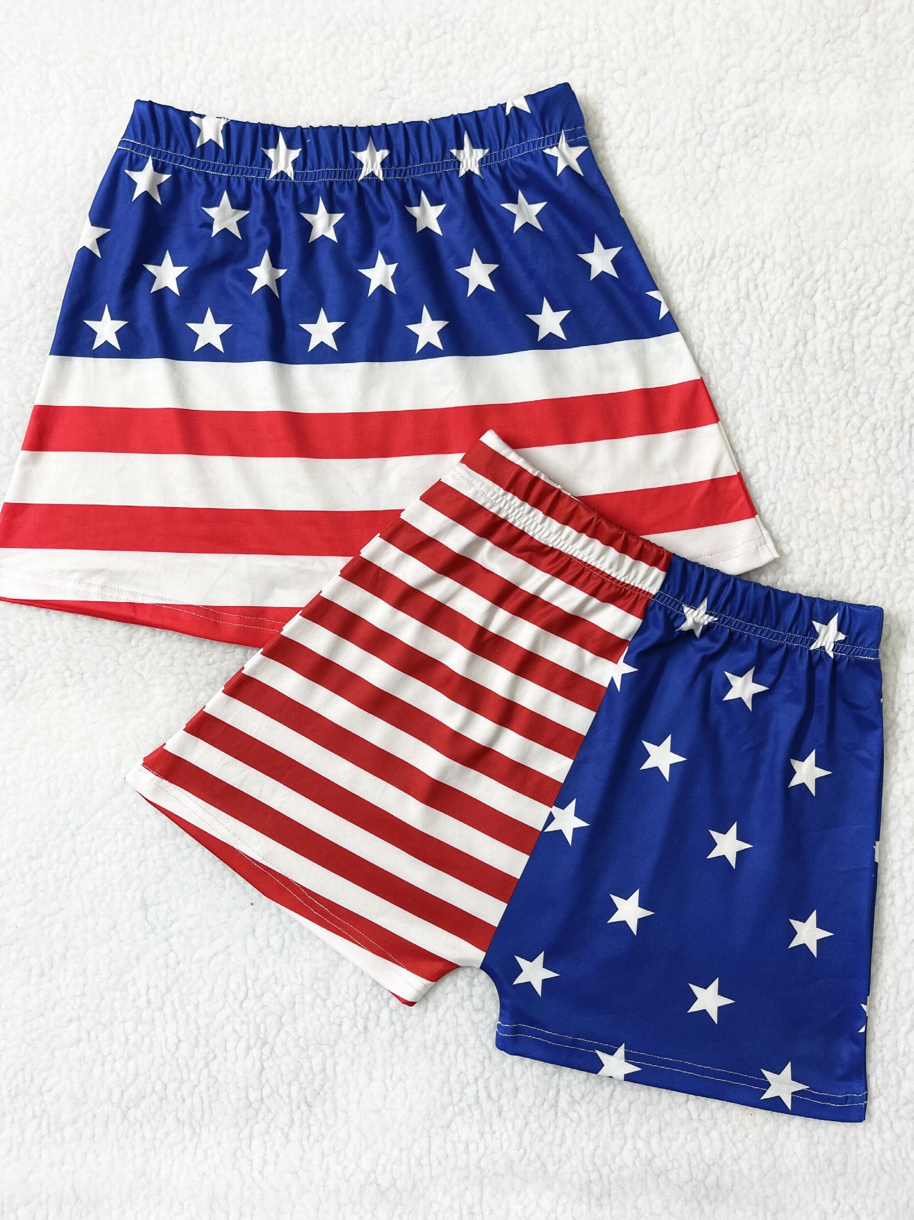 American Flag Print Shorts 2 Pack Sexy Elastic Waist Independence Shorts