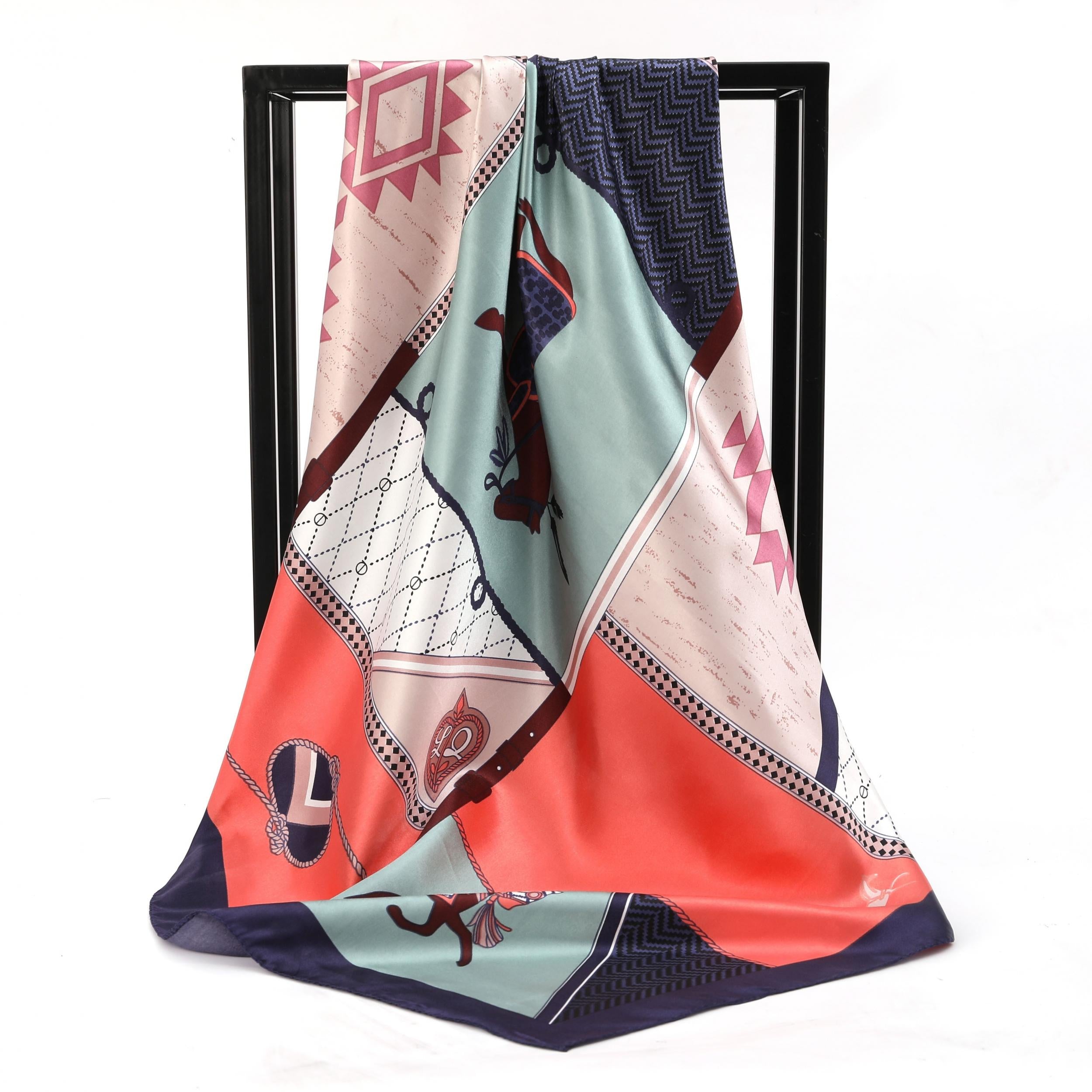 Geometric Horse Pattern Square Scarf for Women