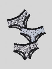 6pcs Lace Hipster Panties Skull & Floral Print Women's Lingerie