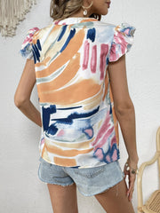 V Neck Ruffle Trim Top Sleeveless