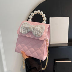 Mini Faux Pearl Handle Shoulder Bag Bow Decor Chain Strap Crossbody Bag