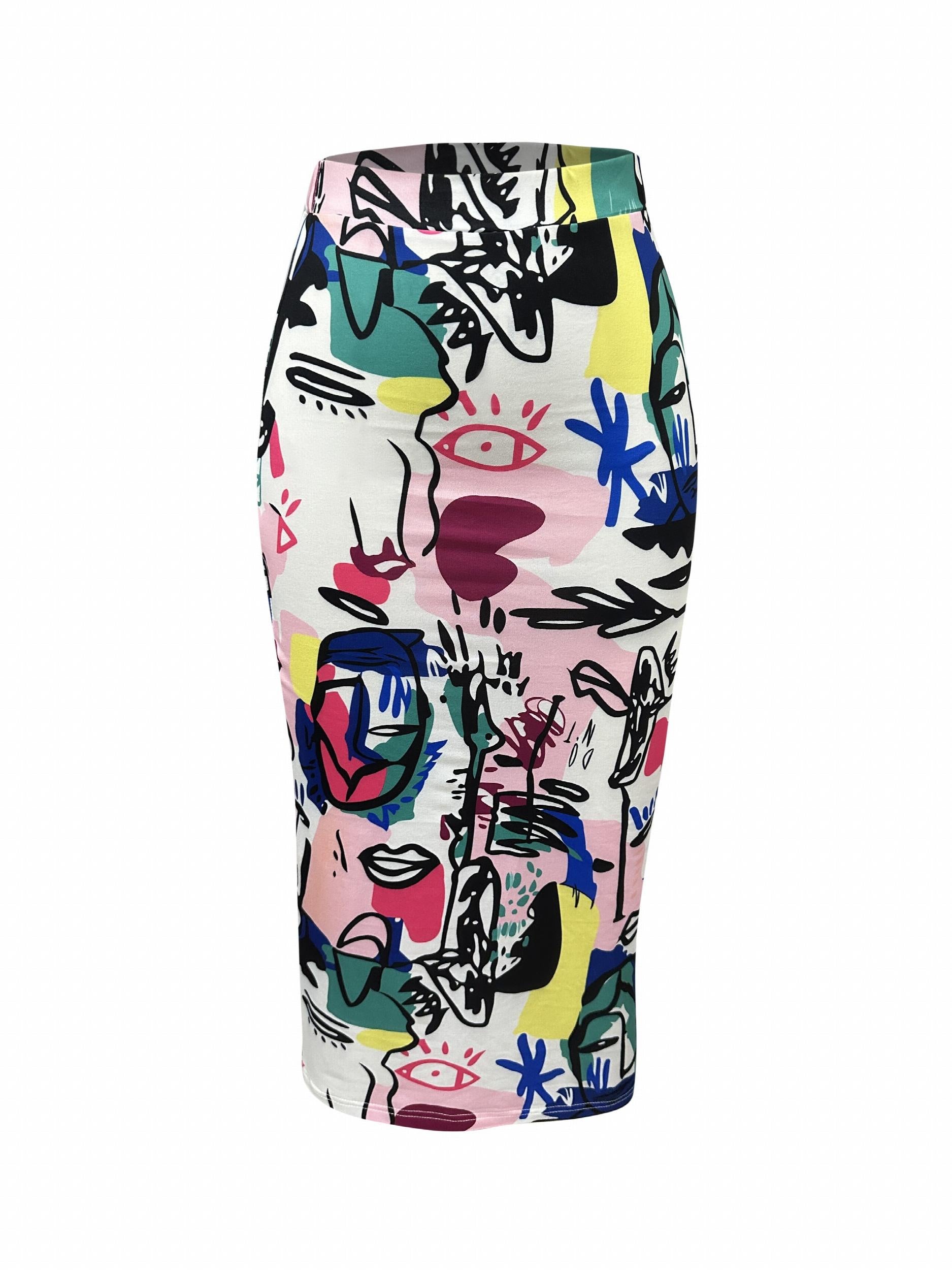 Graffiti Print High Waist Bodycon Skirt for Women