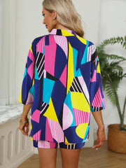 Casual Block 2pc Set Shirt & Drawstring Shorts Outfits Women's Clothing