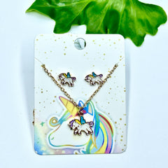 Cartoon Dripping Unicorn Necklace & Earrings Set For Girls