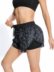 Splatter Print High Stretch Fitness Sports Short
