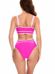 High Waist 2-Piece Bikini Set Contrast Trim Scoop Neck Swimsuit