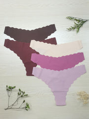 5pcs Scallop Trim Thongs Seamless & Comfy Stretchy Intimates Panties