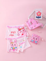 4pcs Girl's Boxer Briefs Rabbit Print Elastic Waist Shorts Cotton Soft Underwear