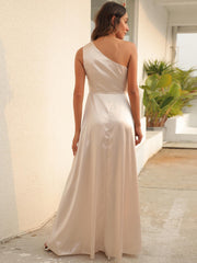 One Shoulder Split Bridesmaid Prom Dress Solid Guest Evening Gown