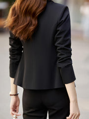 Solid Single Breasted Blazer Lapel Work Office Outerwear Women's Clothing