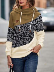 Camo Print Block Hoodies with Drawstring