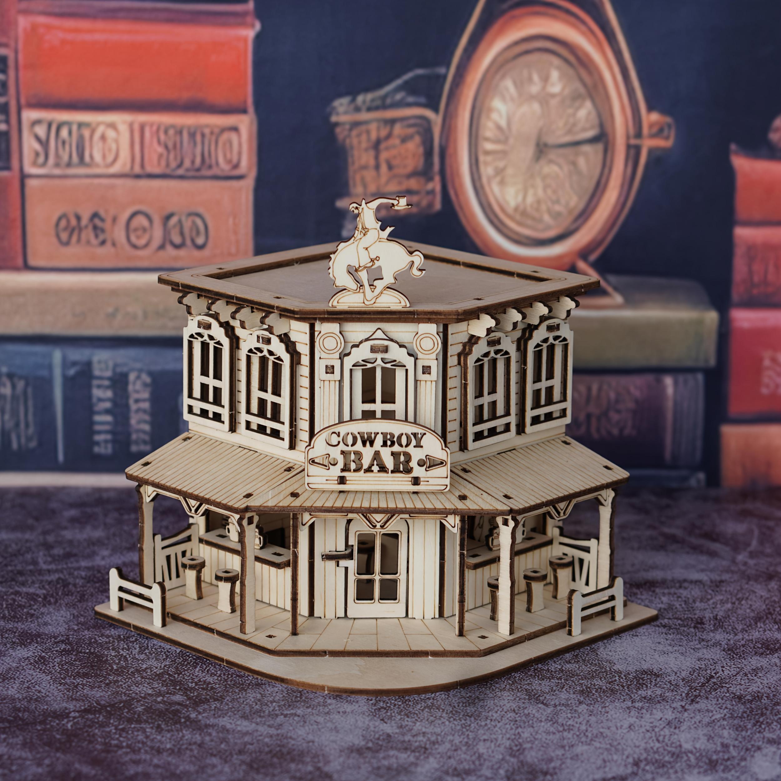 Cowboy Bar Wooden Jigsaw Puzzle 3D Wood Assembly Building