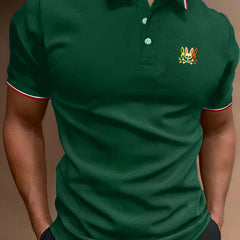 Men's Vintage Cartoon Print Polo Shirt Casual Lapel Button Up Polo Shirt