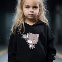 Cat Pattern Long Sleeve Hooded Sweatshirt Girls Comfy Hoodies Pullover
