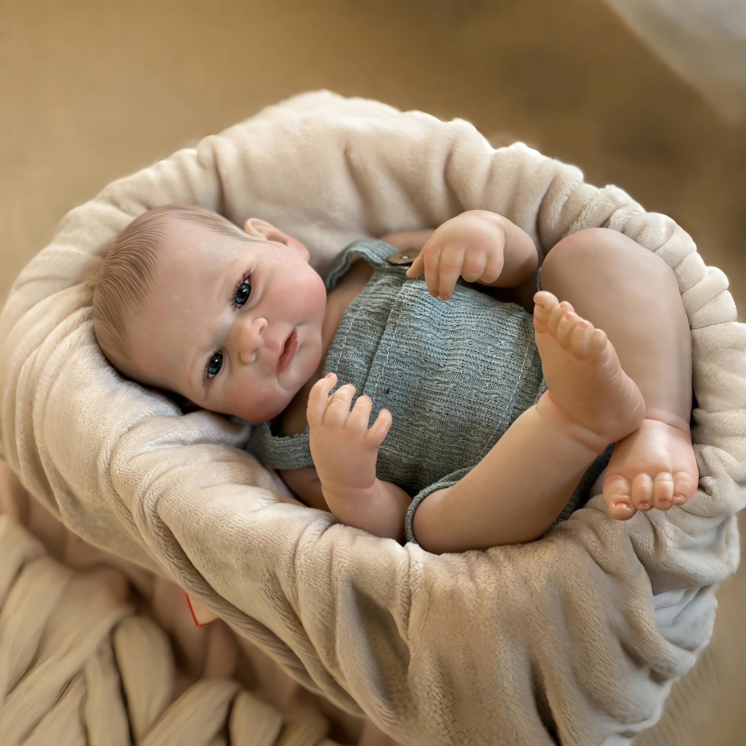 18.5" Open Eyes Elijah Boy Doll Realistic Full Body Vinyl Reborn Doll
