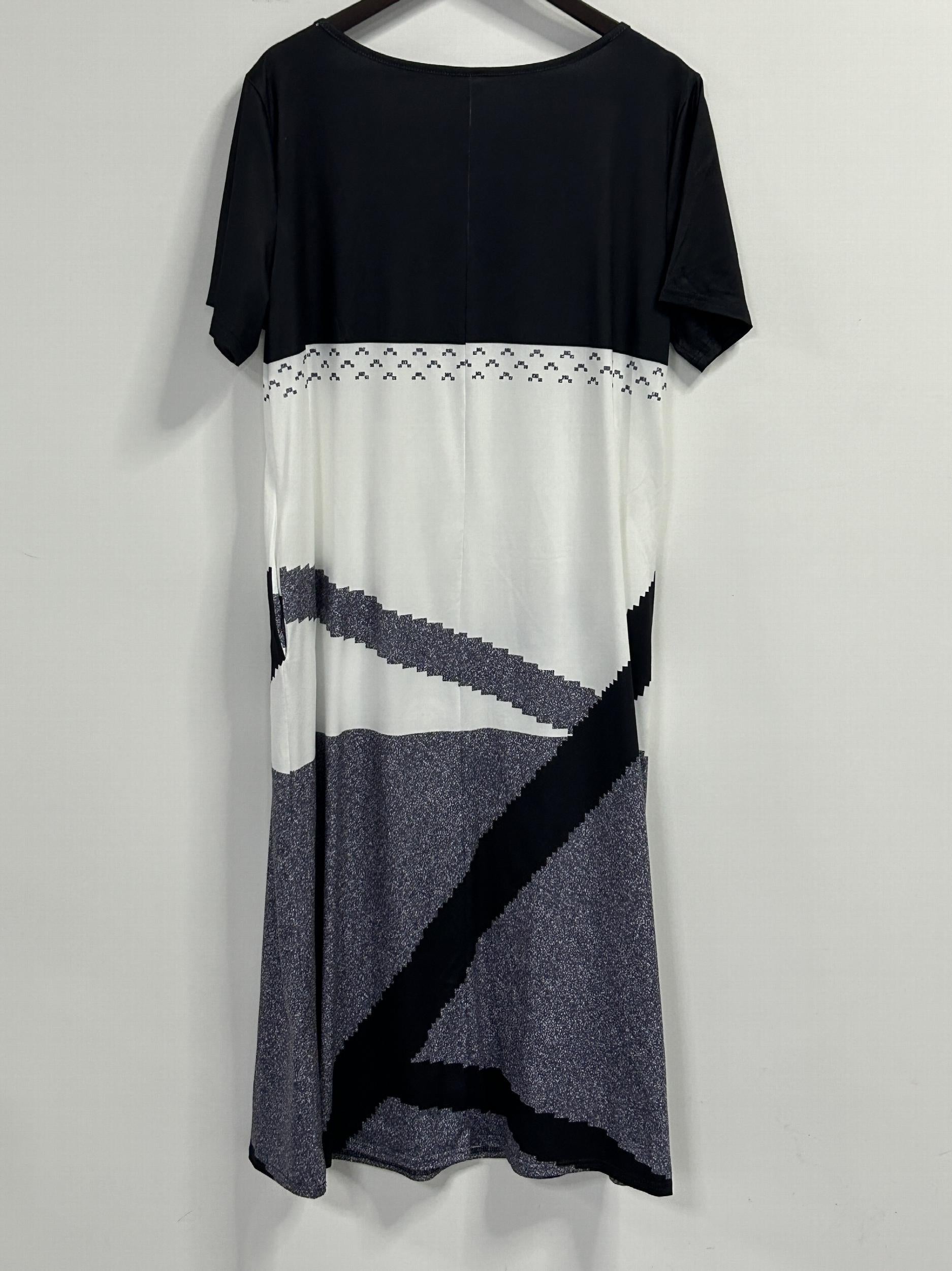 Geometric Print Colorblock Dress with Pockets