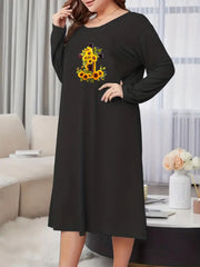 Sunflower & Cross Print Long Sleeve Tee Sleep Dress