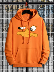 Men's Cartoon Print Hoodie Mid Stretch Hooded Sweatshirt