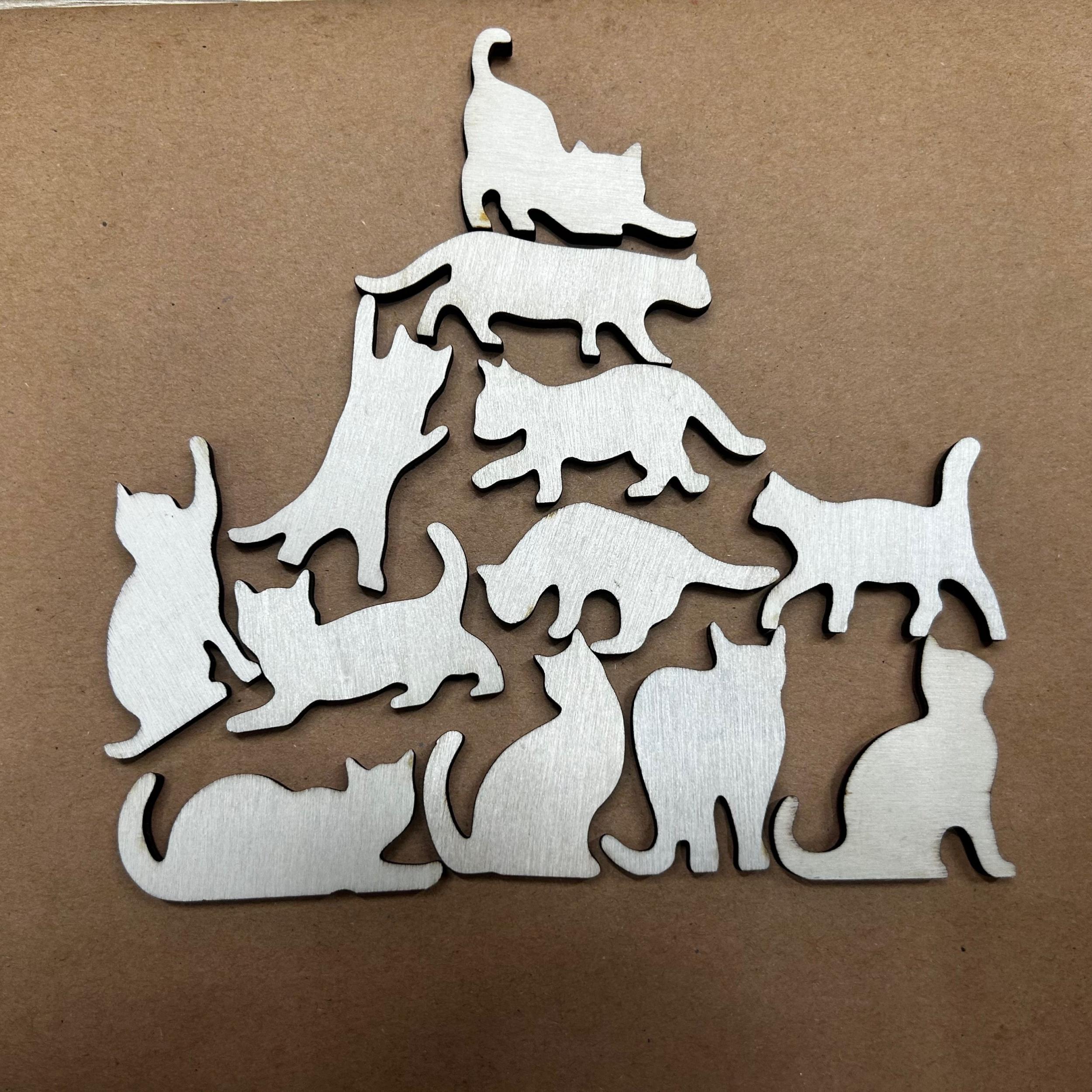 12pcs Wooden Cat Desktop Stacking Game Toys Adult Building Blocks