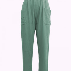 Elastic Waist Pocket Cropped Pants Casual Loose Pants