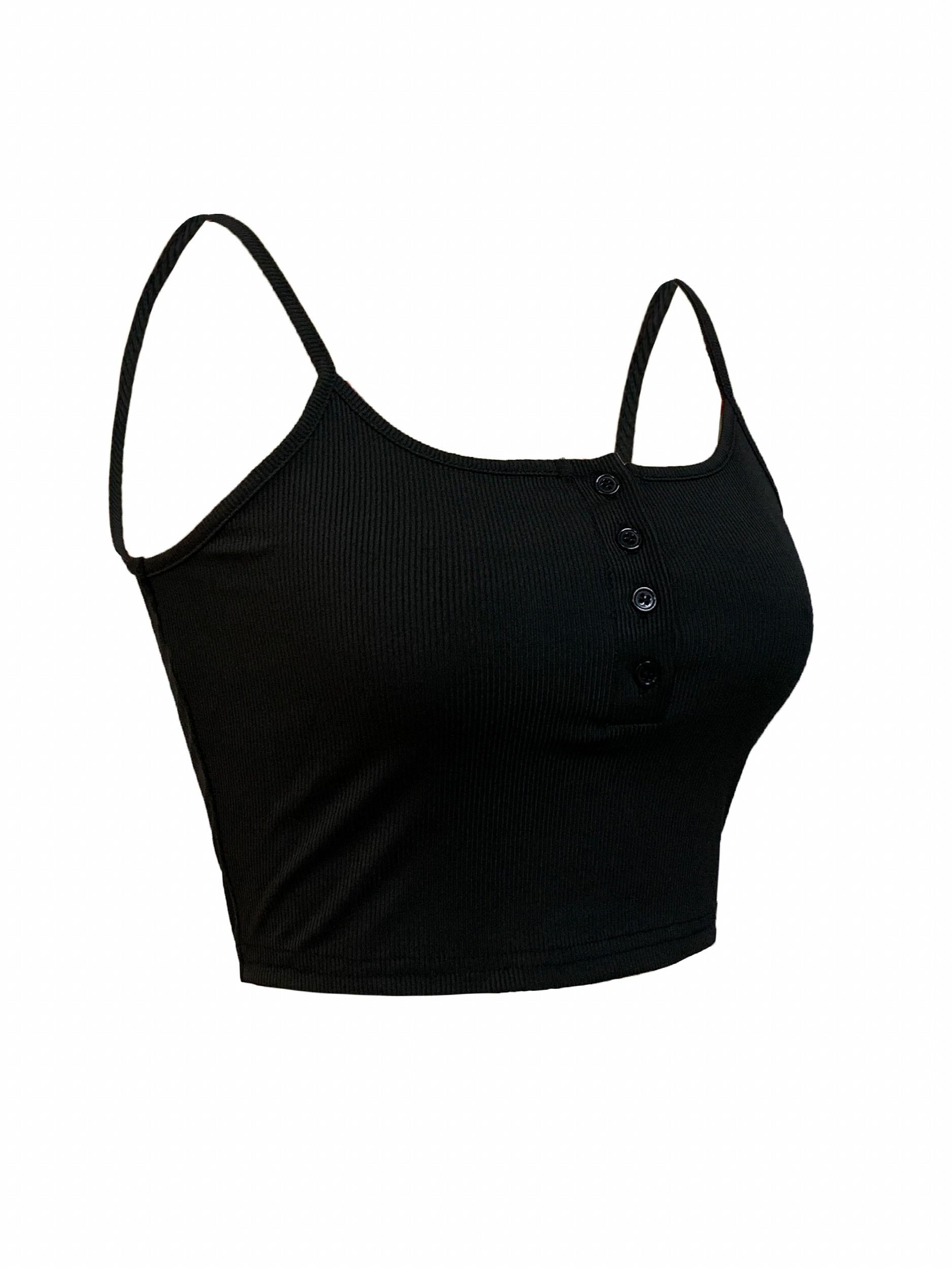 Button Front Crop Cami Top Sexy Slim Sleeveless Top Women's Clothing