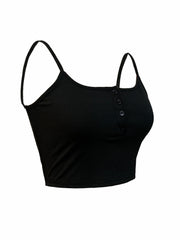 Button Front Crop Cami Top Sexy Slim Sleeveless Top Women's Clothing
