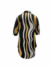 Colorblock Stripe Print Button Up Short Sleeve Blouse